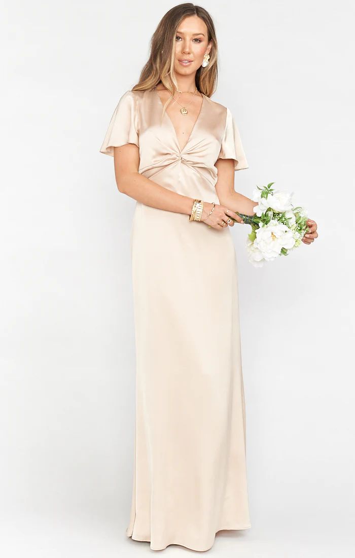 Rome Twist Gown ~ Champagne Luxe Satin | Show Me Your Mumu