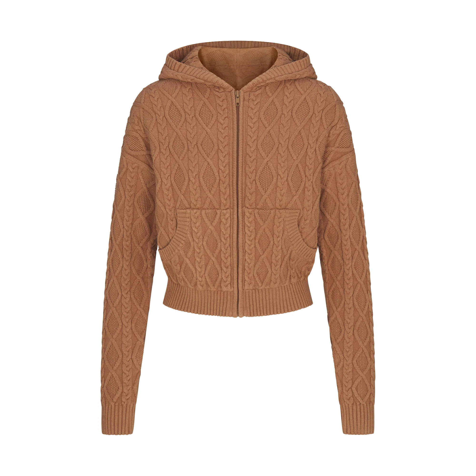 SWEATER KNITS CABLE KNIT SHRUNKEN ZIP UP HOODIE | DARK HONEY | SKIMS | SKIMS (US)