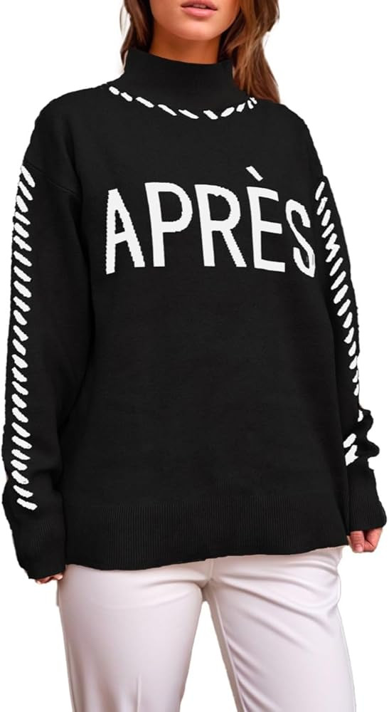 Women Sweaters Oversized Ribbed Knit Pullover Apres Ski Sweater Casual Fall Whip Stitch Sleeve To... | Amazon (US)