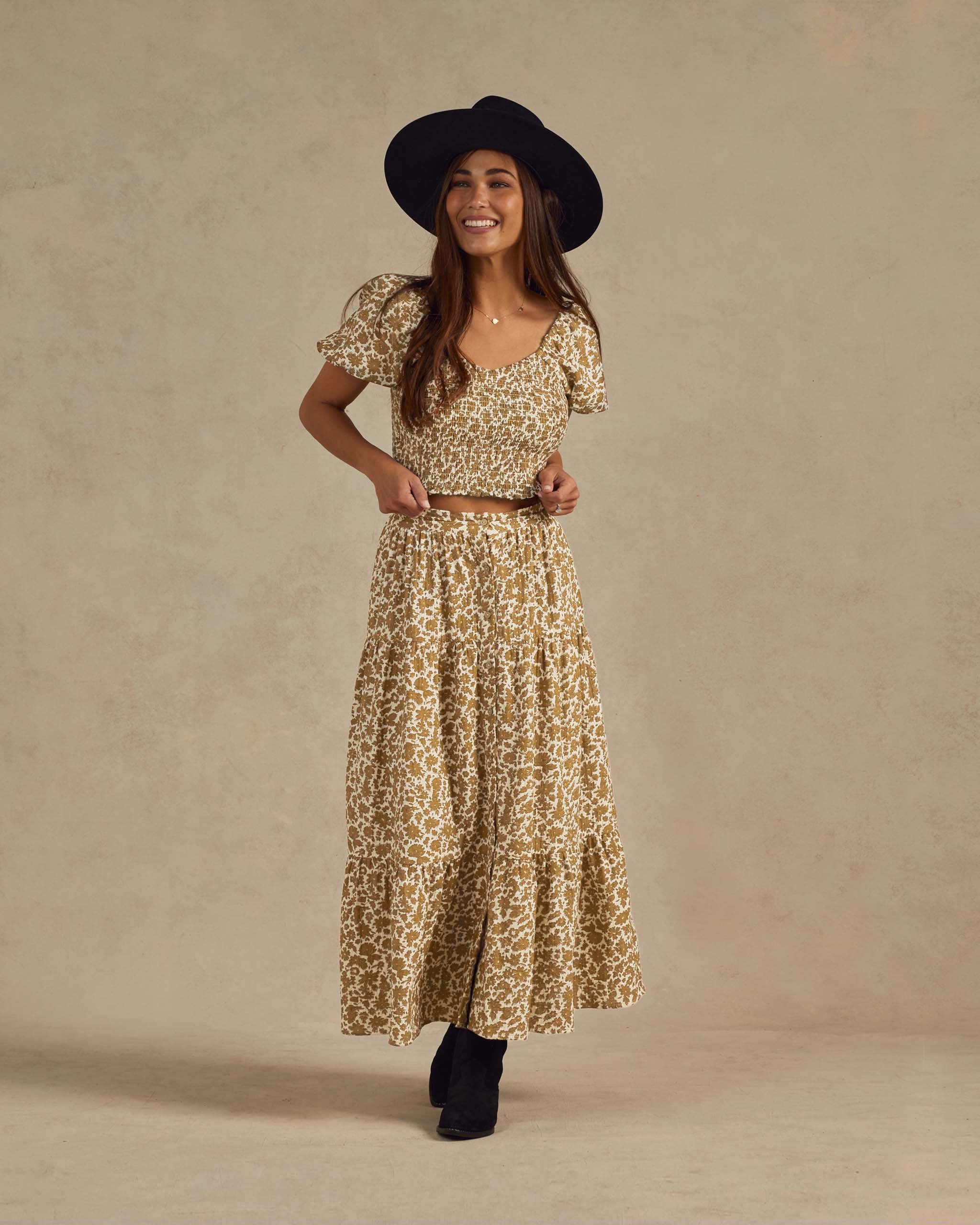 Joelle Skirt | Gold Gardens | Rylee + Cru