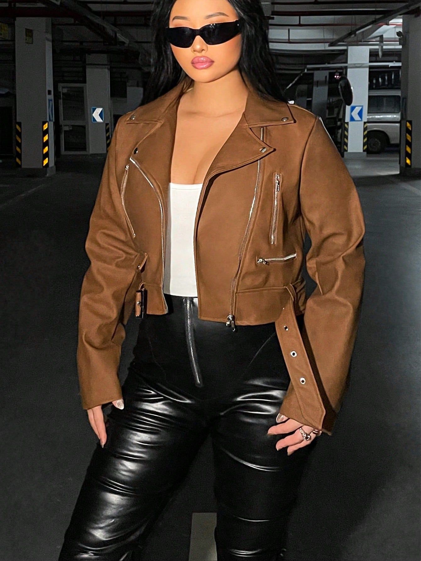 SHEIN SXY Zip Up PU Leather Moto Jacket | SHEIN