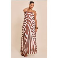 Plus Tan Zebra Abstract Print Woven Bandeau Maxi Dress | PrettyLittleThing US