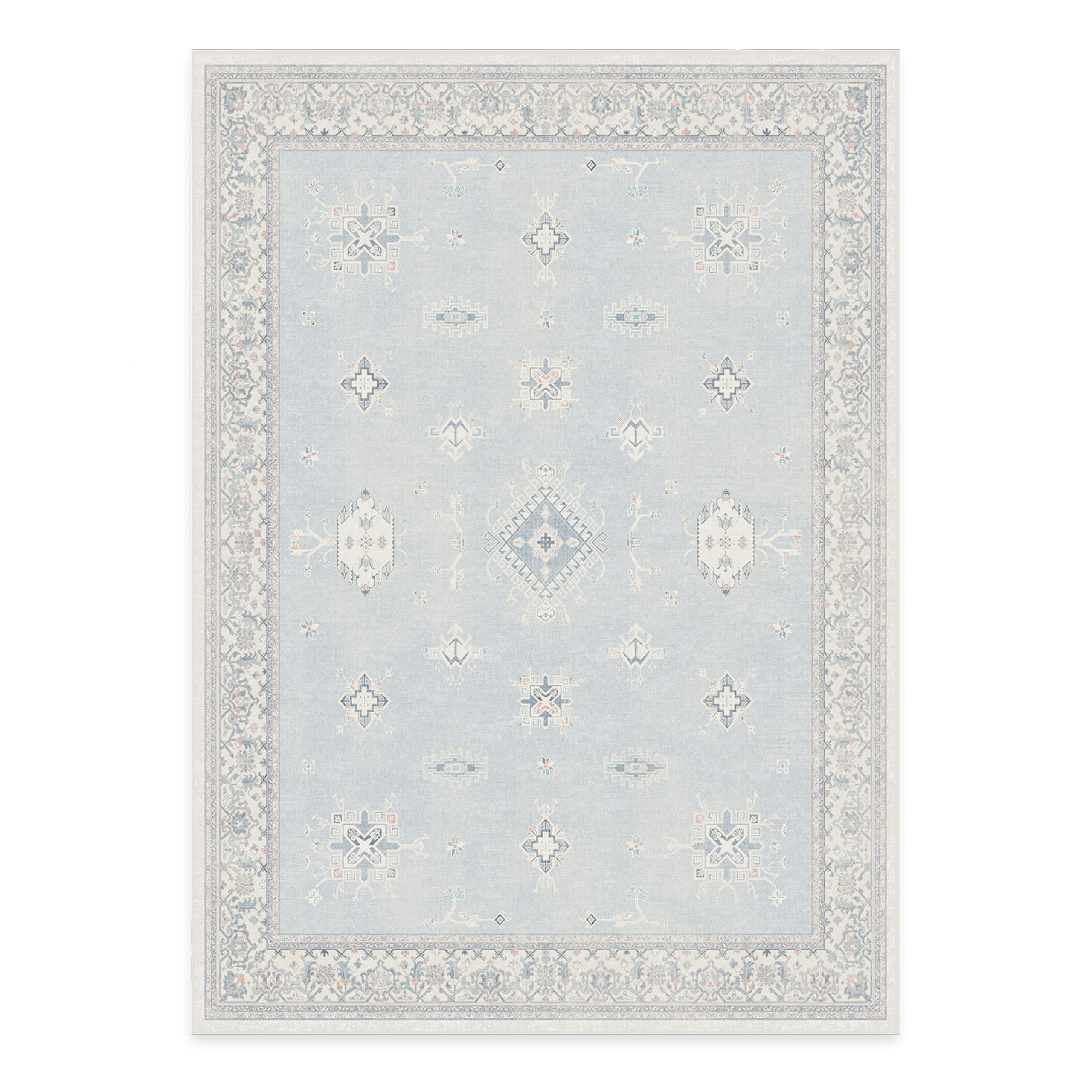 RUGGABLE Washable Vintage Area Rug – Verena Soft Blue 5x7, Stain-Resistant, Non-Slip – Medium Machine Washable Rugs for Living Room, Bedroom, Hallway, Entryway & Office–with Standard Pad | Amazon (US)