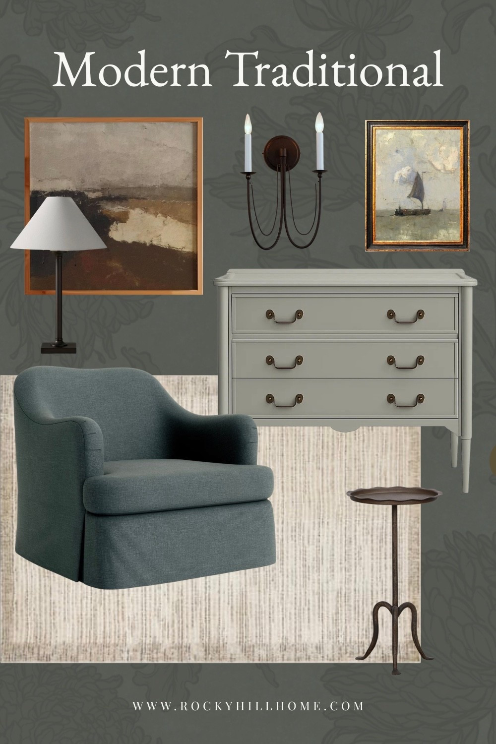 Modern Traditional Living Room Ideas (Cozy, Timeless Style)

Love a home that feels timeless but still fresh? This modern traditional living room mood board blends warm neutrals, muted green and blue tones, vintage-inspired artwork, and classic furniture silhouettes for a cozy, elevated look.
If you’re decorating a living room, bedroom, or reading nook, this layered style is perfect for creating a collected, high-end feel without looking overly formal.

#LTKHome