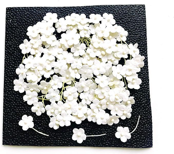 Tyga_Thai TH 50 Tiny Off White Color Flowers Embellishment with Thread stem Mulberry Paper Flower... | Amazon (US)