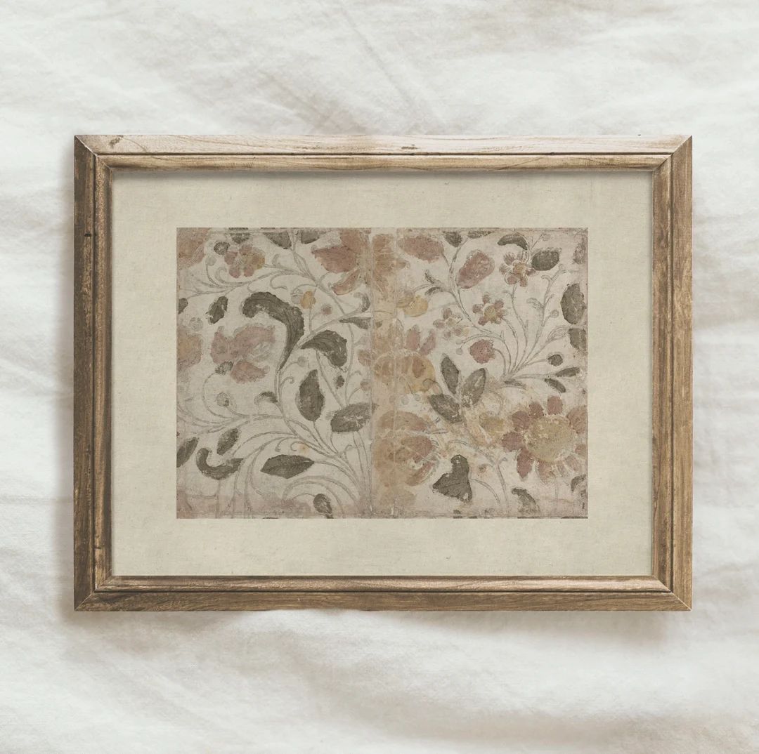 Neutral Vintage Flower Painting / Muted Botanical Pattern Wall Art PRINTABLE / Rustic Antique Pri... | Etsy (US)