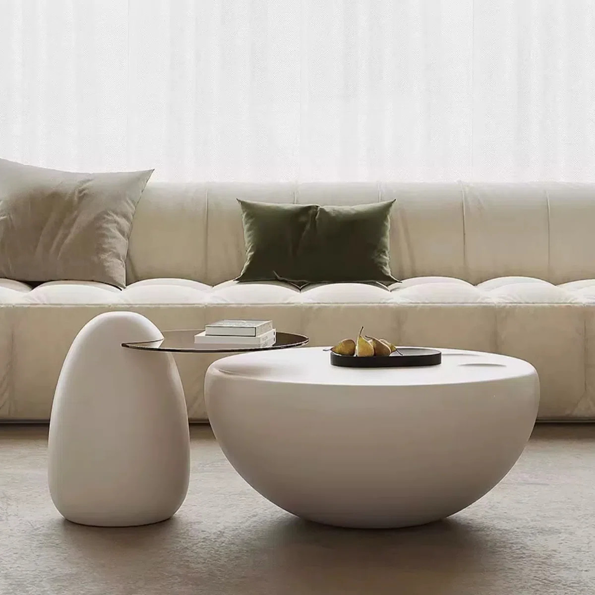 Dantas Round Cute Cream Coffee Table Set for Living Romm | Wayfair North America