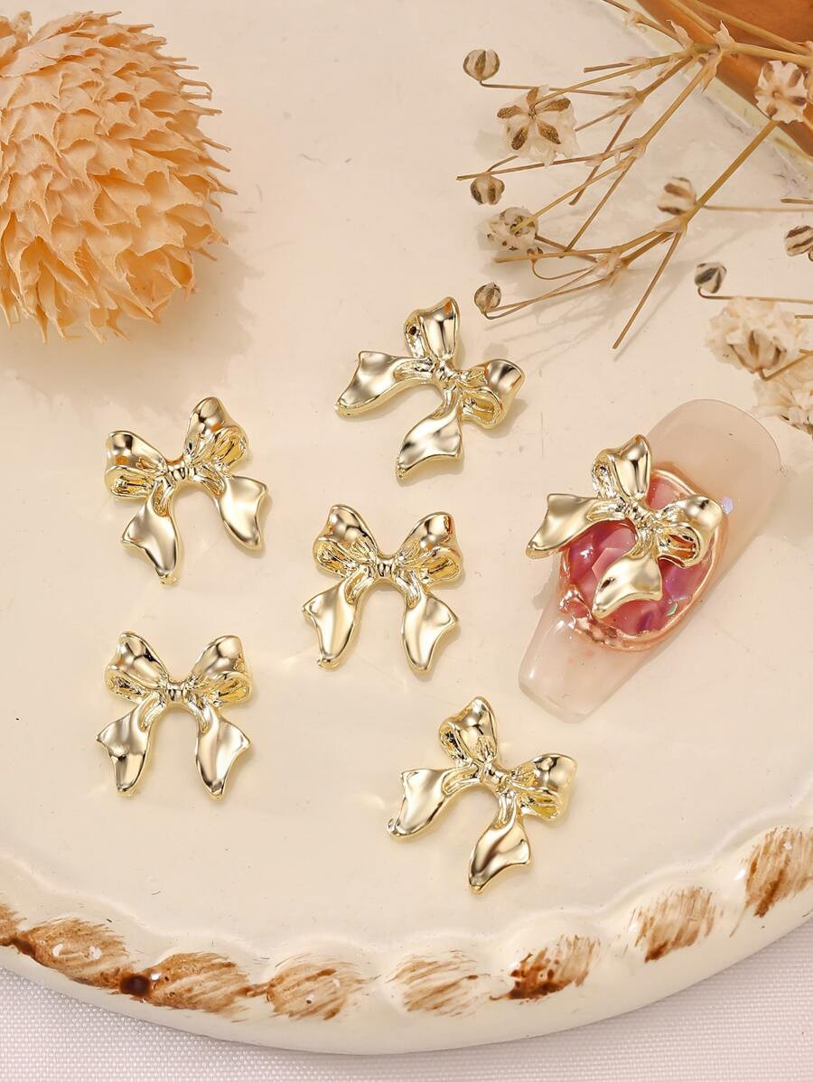 10pcs Gold Ribbons & Bowknot Design Nail Art Decorations DIY Nail Charms Nail Gems Nail Supplies | SHEIN