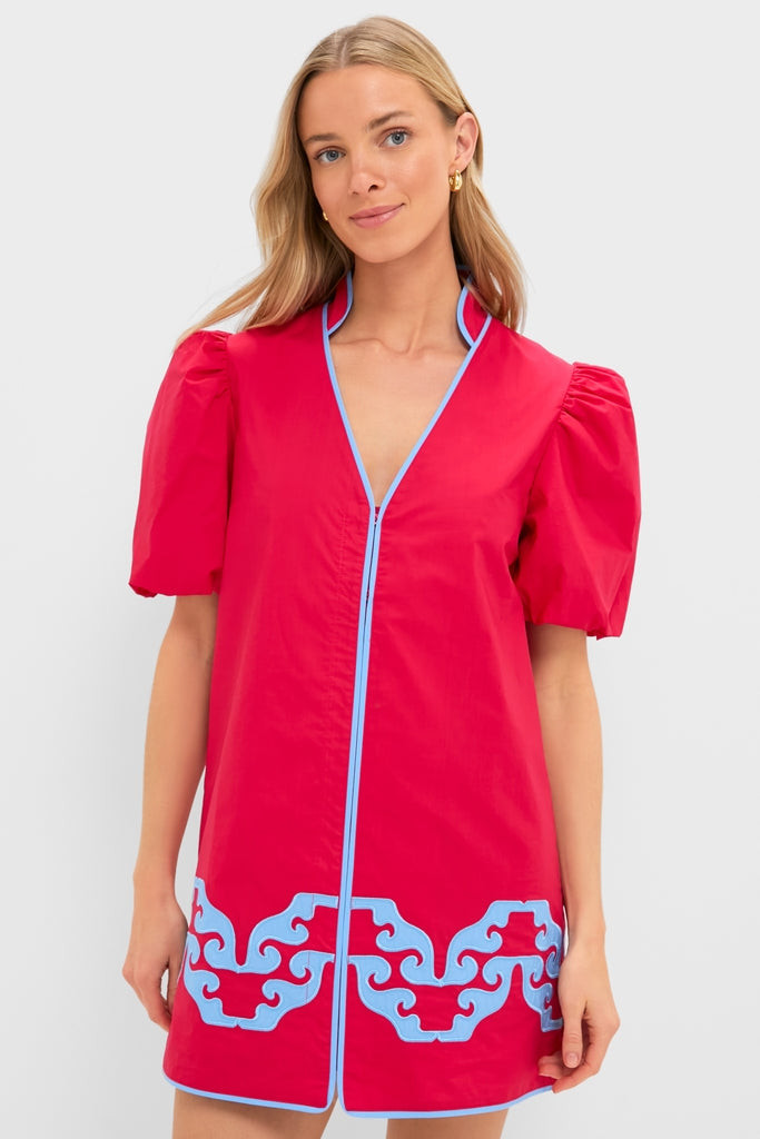 Red & Cornflower Blue Embroidered Arem Caftan | Tuckernuck (US)