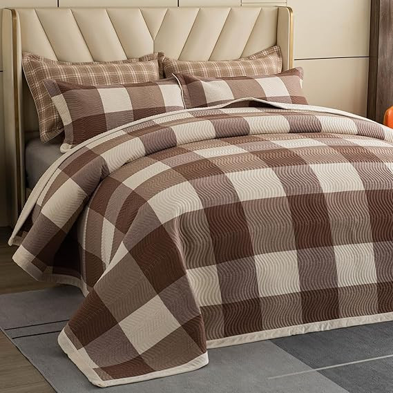 Cotton Plaid Quilt Set, Ultra Soft 3 Pieces Queen Size Bedding with 2 Pillow Shams, Lightweight R... | Amazon (US)