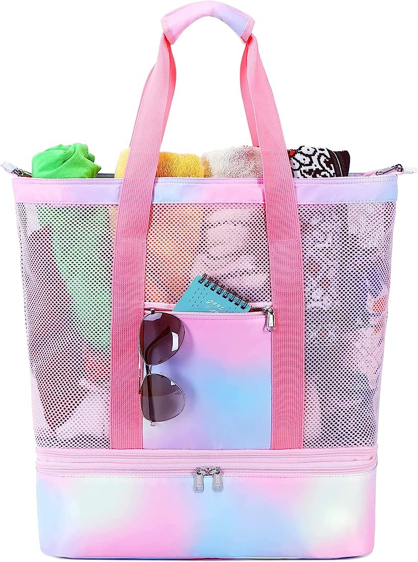 Bluboon Mesh Beach Tote Bag with Cooler Insulated Detachable Pool Bags for Women | Amazon (US)