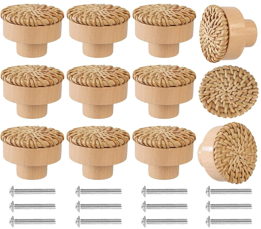 12 Pack Boho Rattan Dresser Knobs Handmade Wooden Drawer Knobs Durable Beech Wood Drawer Pulls,wi... | Amazon (US)
