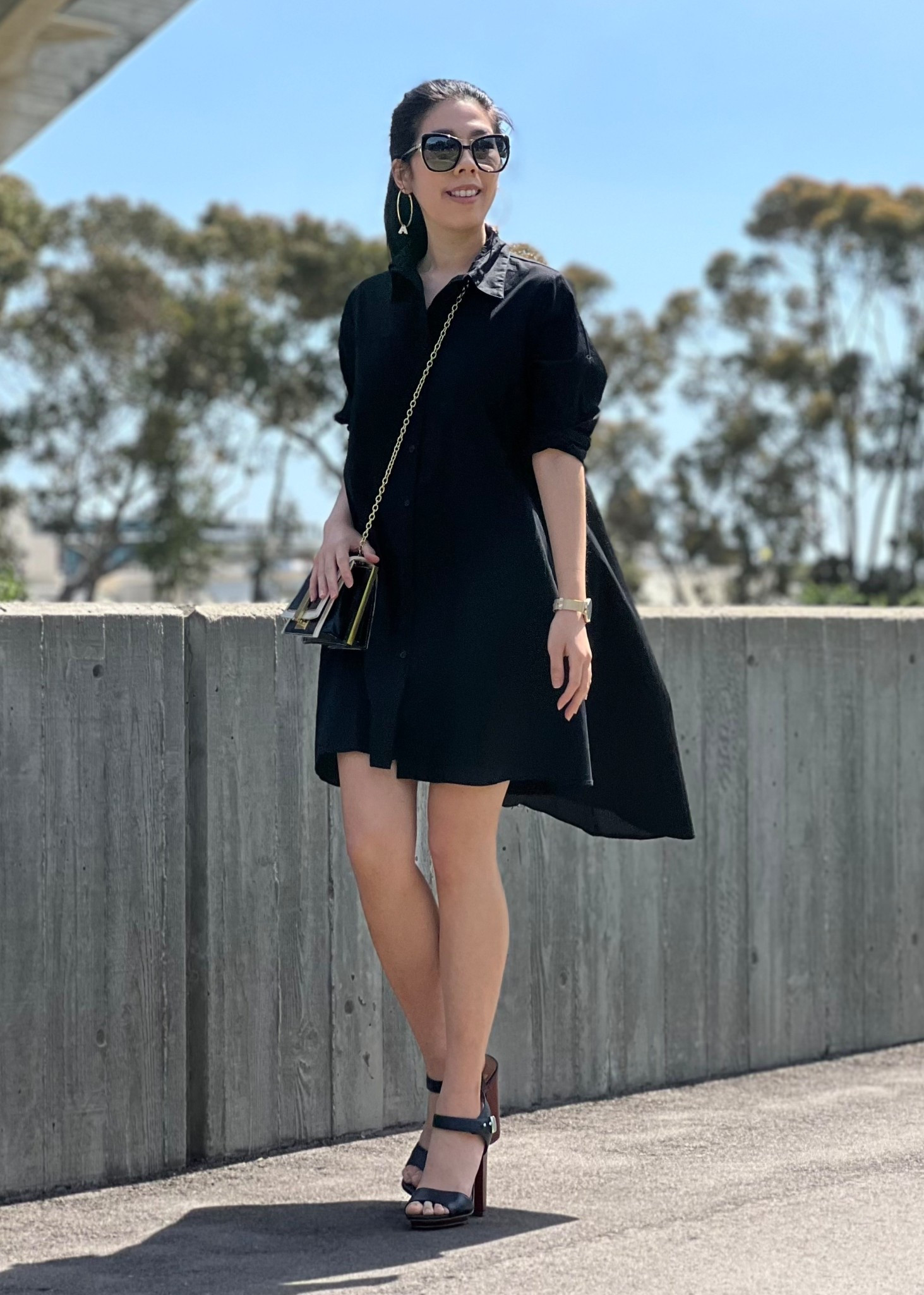 A simple black shirt dress is such an easy piece to throw on when you have nothing to wear. I wore this asymmetrical dress for a casual day in La Jolla. #allblackoutfit #shirtdress

#LTKPetite #LTKStyleTip #LTKShoeCrush