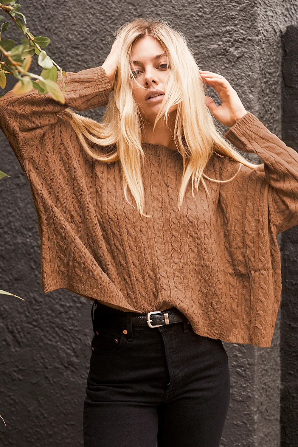 Crisp Air Camel Cable Knit Oversized Sweater | Lulus (US)