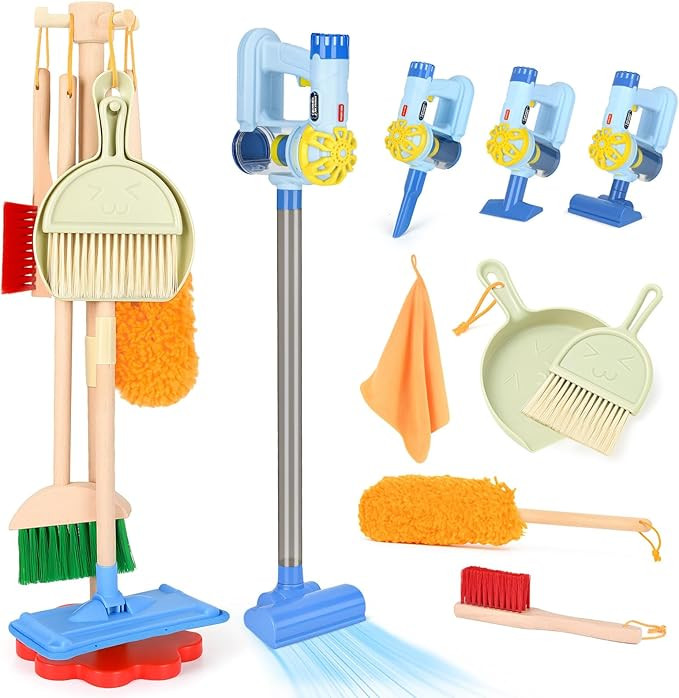 Dreamon Wooden Toddler Cleaning Set - 11Pcs Kids Cleaning Toy Set with 3-in-1 Kids Vacuum That Re... | Amazon (US)
