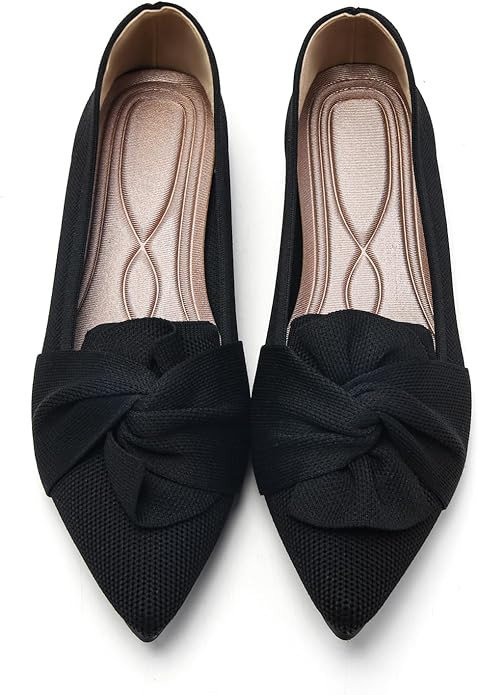 HIULYCENCE Flats for Womens Pointed Toe Ballet Flats with Bow Comfortable Knit Dressy Flats | Amazon (US)