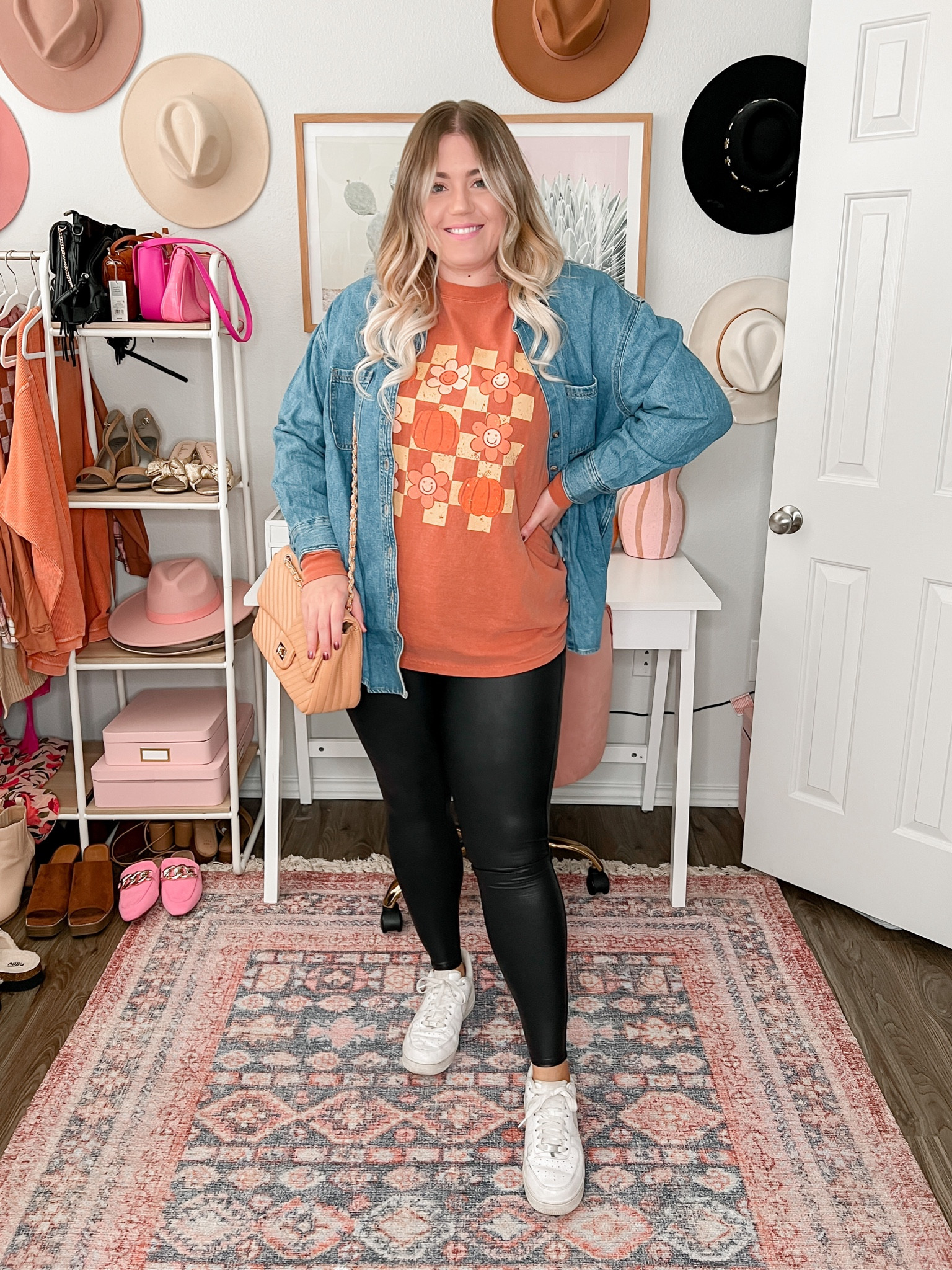 Casual fall outfit, casual outfit, Spanx faux leather leggings, Inited Monograms, Halloween outfit

#LTKSeasonal #LTKunder100 #LTKHalloween