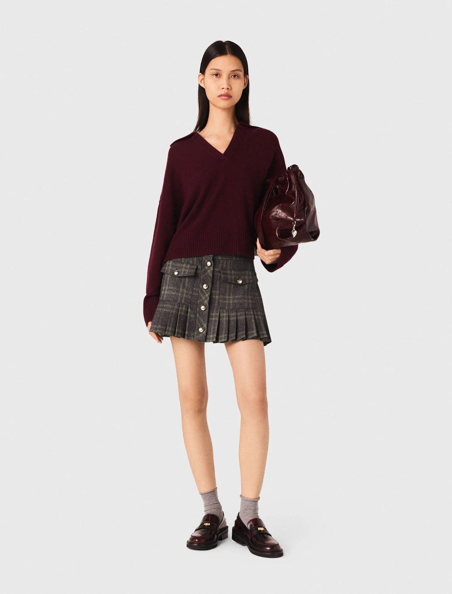 Short pleated checked skirt Black / Gray for Women | Maje | Maje US