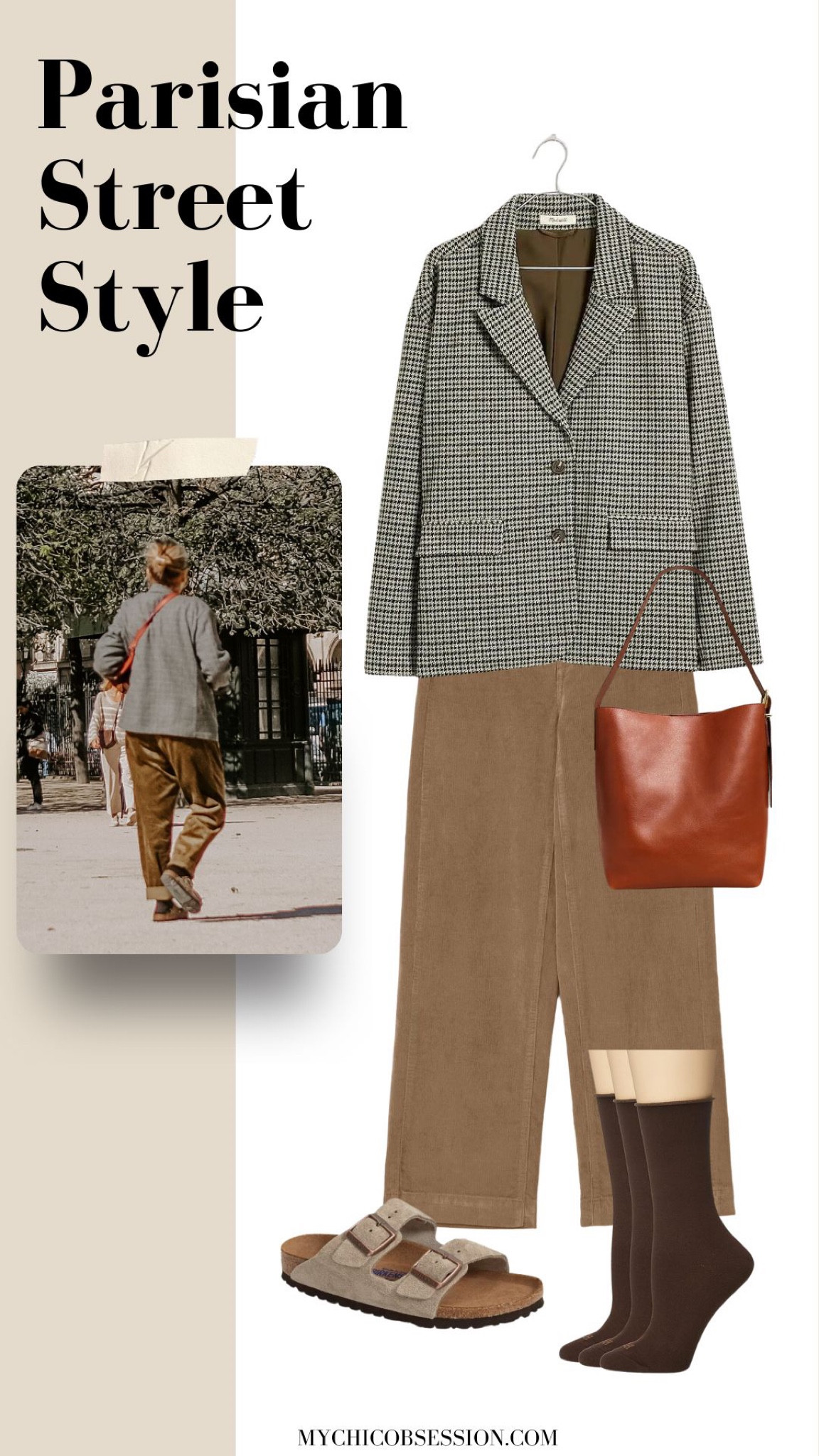 For a cool fall street style look, try a plaid blazer, corduroy trousers, a bucket bag, brown socks and Birkenstocks.

#LTKSeasonal #LTKstyletip