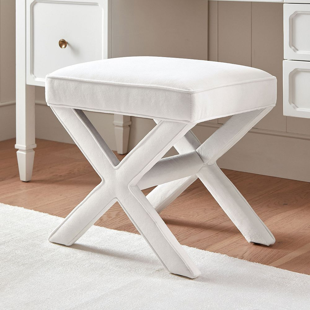 Julia Vanity Stool, Performance Everyday Velvet White | Pottery Barn Teen