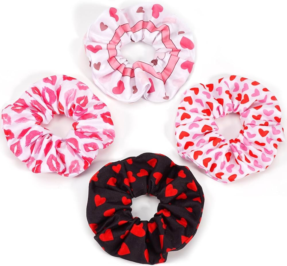 Valentines Hair Scrunchies Love Heart Hair Ties Cute Valentine's Day Hair Tie Hair Ropes Valentin... | Amazon (US)