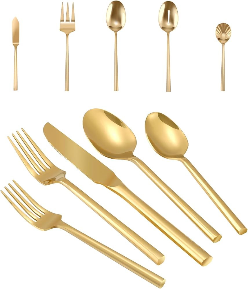 Silverware 45-Piece Gold Flatware Set with Serving Utensils Stainless Steel Thick Heavy Mirror Po... | Amazon (US)