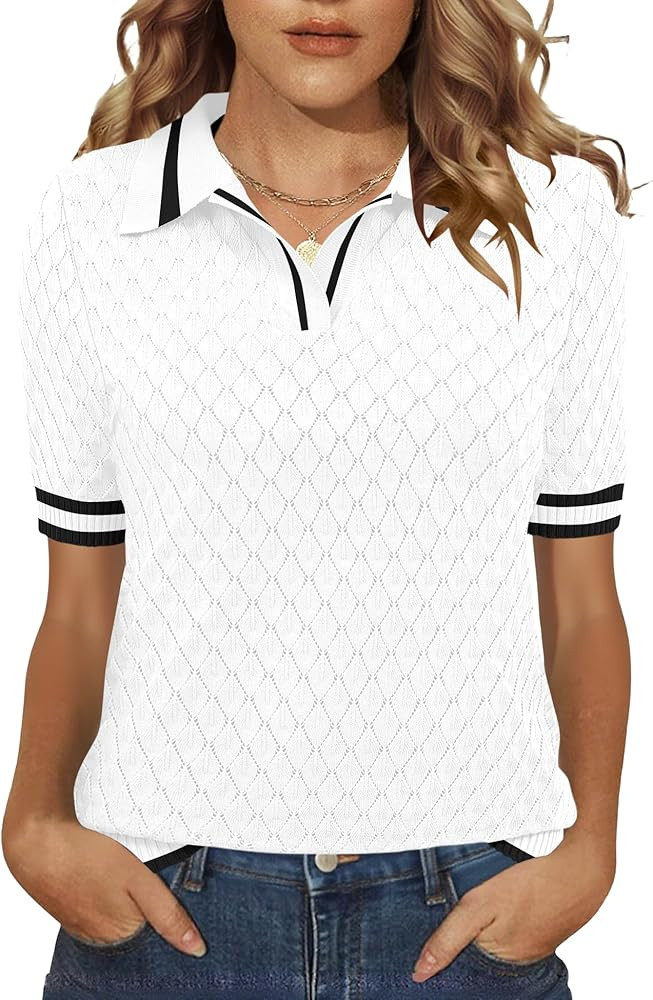 Rapbin Womens Short Sleeve Knit Polo Shirt Summer Spring Lightweight Sweater Top Business Casual | Amazon (US)