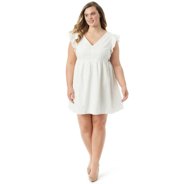 Jessica Simpson Women's Plus Size Baby Doll V Neck Dress | Walmart (US)