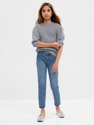 Kids Mid Rise Rhinestone Girlfriend Jeans | Gap (US)