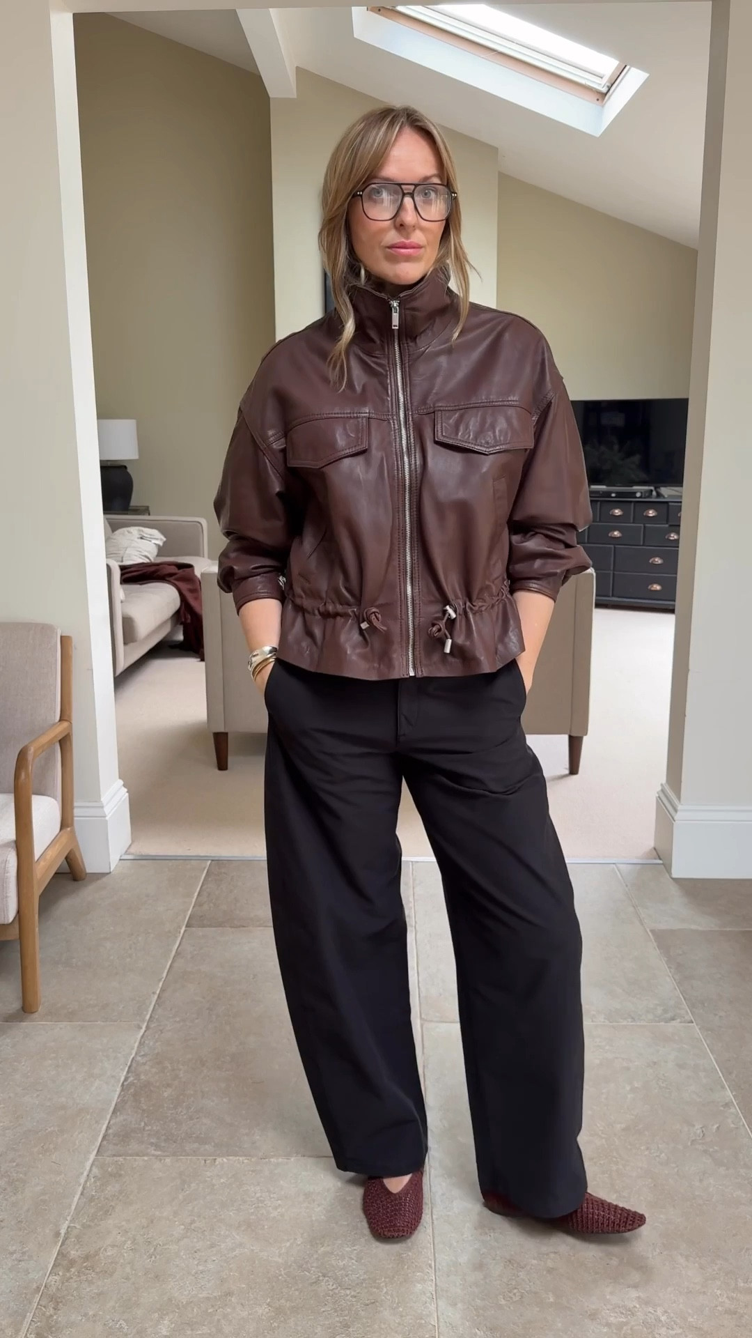 A beautiful piece at an affordable price point - this leather jacket is incredible - the detailing , the butter soft leather ( yes it’s real!!) the silhouette , the shade. 
I mean it’s rivalling jackets 10 times the price, I’m very impressed. 
It’s also working pretty well in outfit terms - adding that stylish touch and working as a modern layer with denim, black , navy , khaki, white - wear with tailored trousers to the office , off duty denim or as an extra layer for a nice meal - it’s an all rounder 🙌🏻 
Sure to get some compliments. 
I’m wearing the medium which is a good fit on me (uk14) I’d choose a large for a more oversized look. 

Styled with those barrel trousers in black large and one of my top pick white T shirts medium. 

Shoes true to size 
Bag - 👌🏻👌🏻👌🏻

#LTKspring #LTKdatenight #LTKworkwear