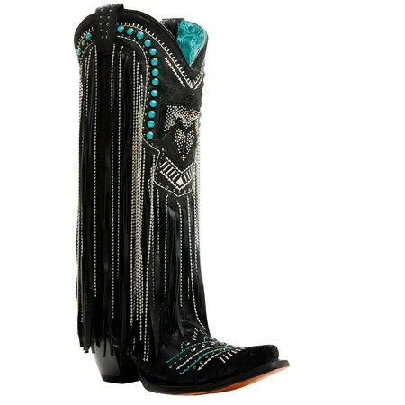 Corral Women s Embroidered And Crystal Eagle Fringe Western Boot Snip Toe Black 8 1/2 M US | Walmart (US)