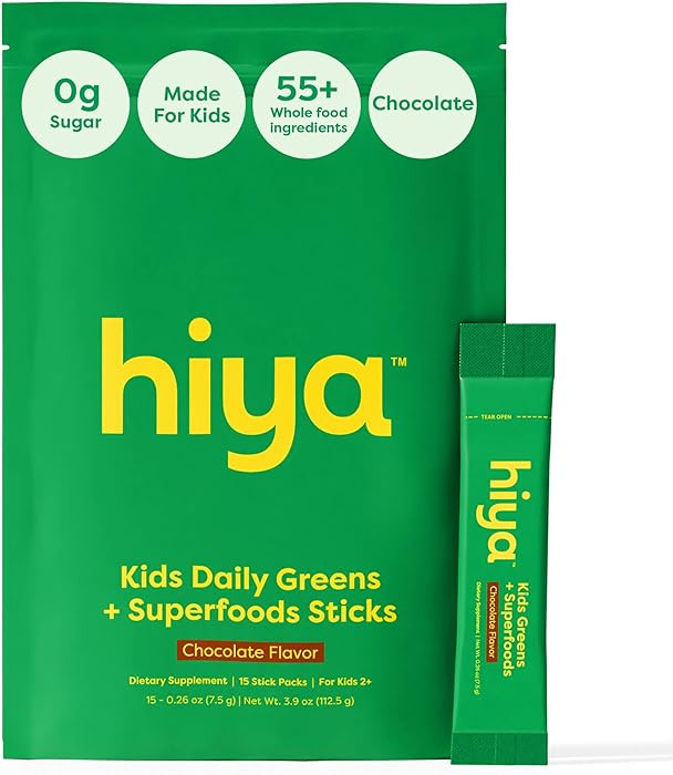 HIYA Kids Greens Powder Sticks - 55 Whole-Food Sourced Ingredients & Delicious Flavor - Greens Su... | Amazon (US)