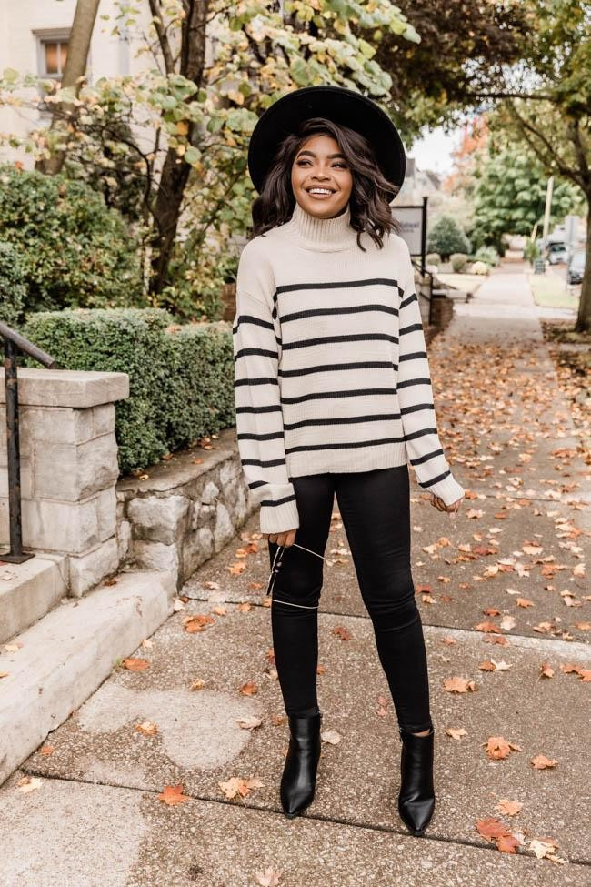 Turn Back Time Striped Beige Sweater SALE | The Pink Lily Boutique