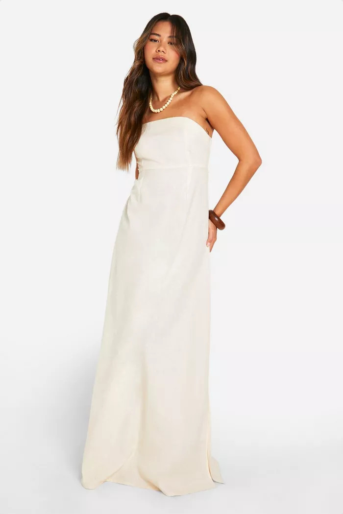 Bandeau Linen Look Maxi Dress | boohoo (US & Canada)