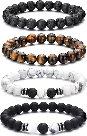 RANKEEF Tiger Eye Bracelet For Men 8MM Natural Stone Beads Bracelet Set Stretch Lava Rock Bracele... | Amazon (US)