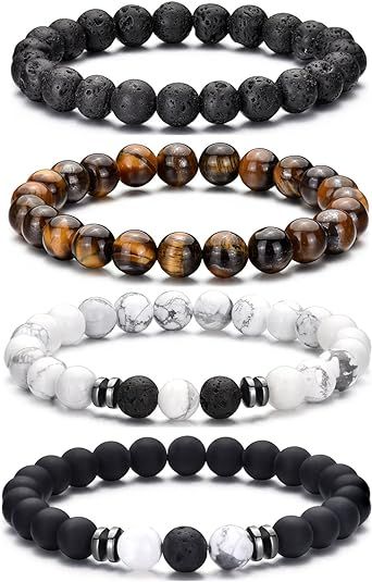 RANKEEF Tiger Eye Bracelet For Men 8MM Natural Stone Beads Bracelet Set Stretch Lava Rock Bracele... | Amazon (US)