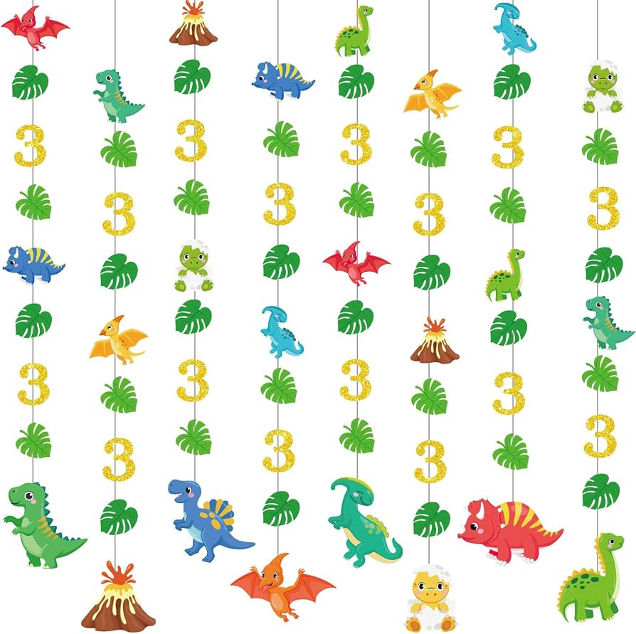 Pasimy 8 Pcs Dinosaur Birthday Party Decorations Dinosaur Banner Hanging Garlands for Kids Boys G... | Amazon (US)