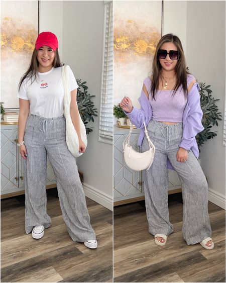 Styling Target Linen Pants

Cherry Tee: Medium
Pants: Small

Purple Tank: Medium
Purple Shacket: Small