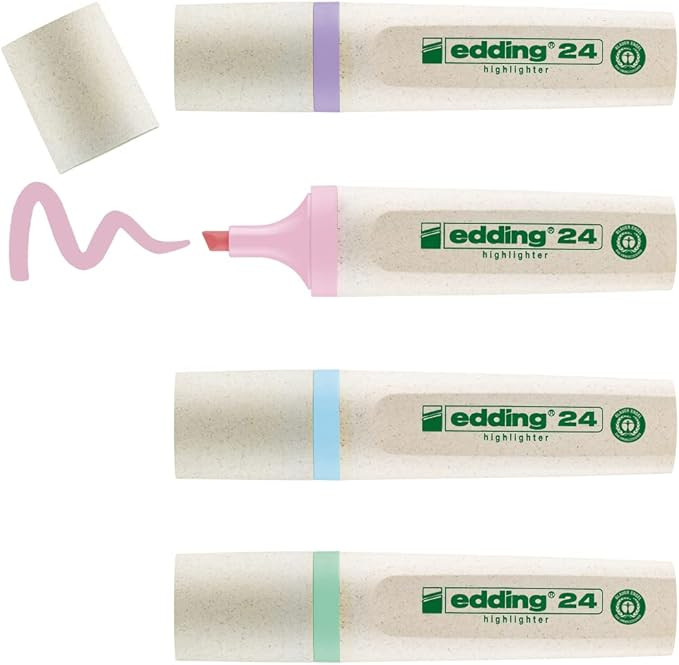 edding 24 EcoLine highlighter - 4 highlighters in pastel colours - chisel nip 2-5 mm - for quick ... | Amazon (US)