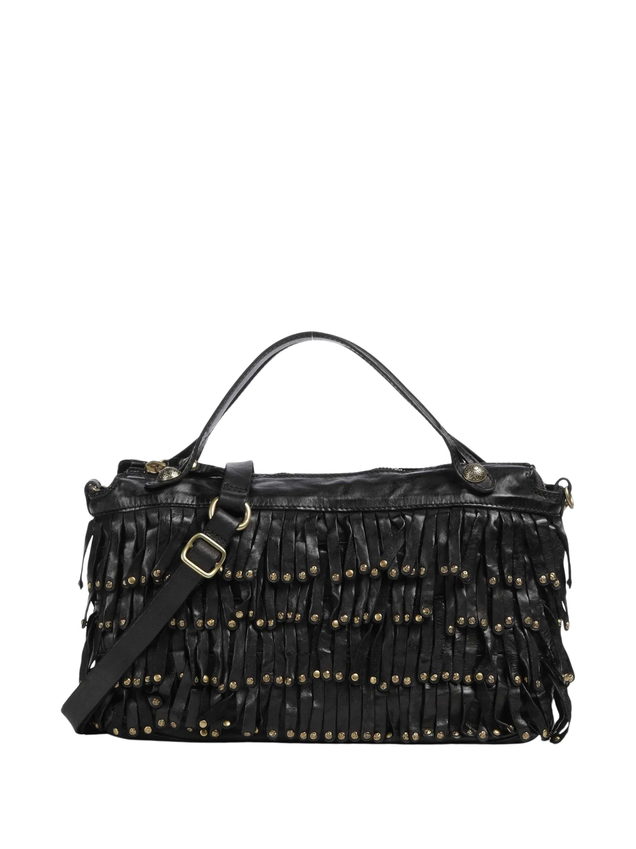 Fringed Black Calf Leather Shoulder Bag | Shop Simon