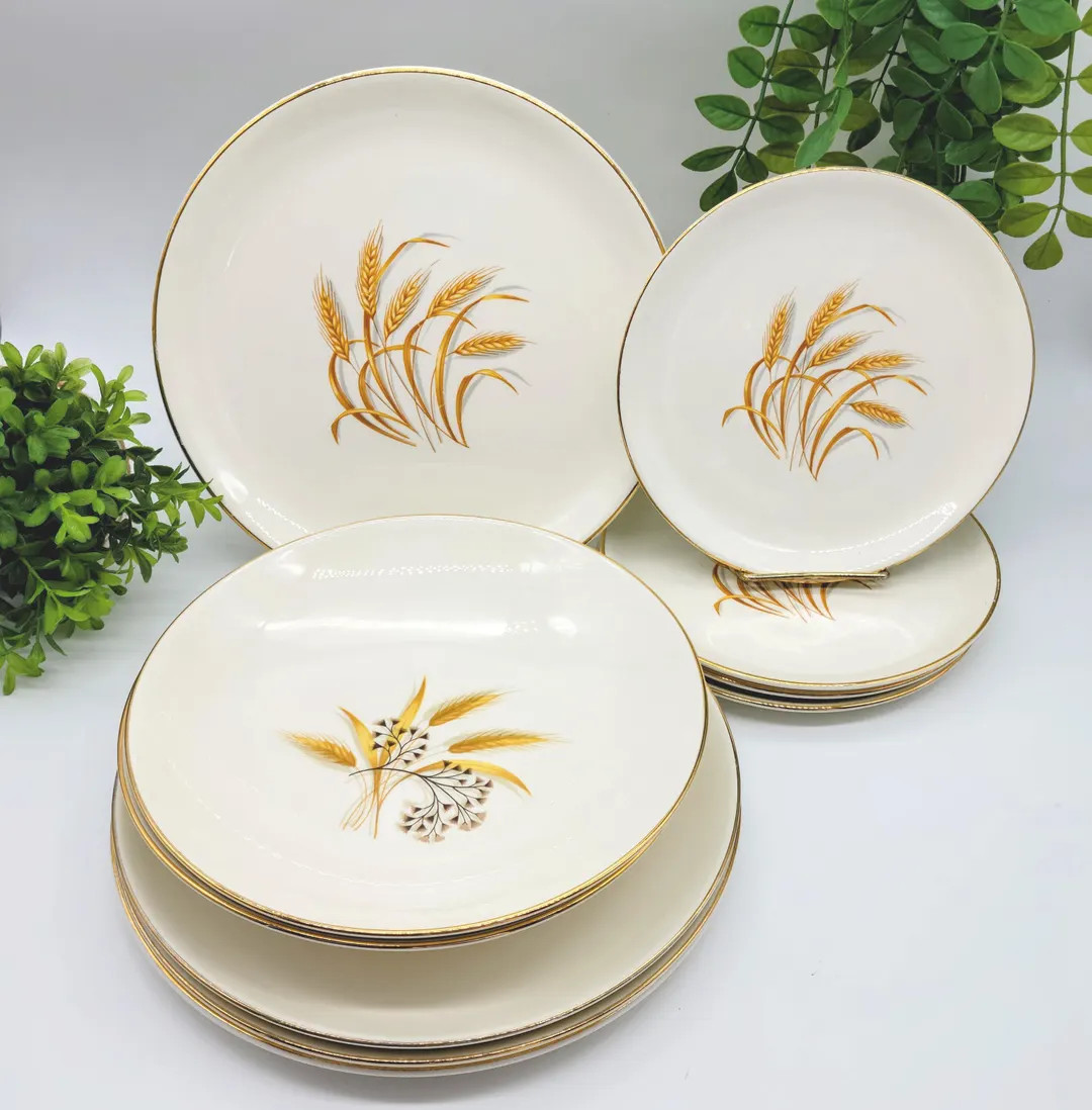 Vintage Homer Laughlin Golden Wheat Dishes | Luncheon, Salad Plates, Bowls | Mid-century | 1950's... | Etsy (US)