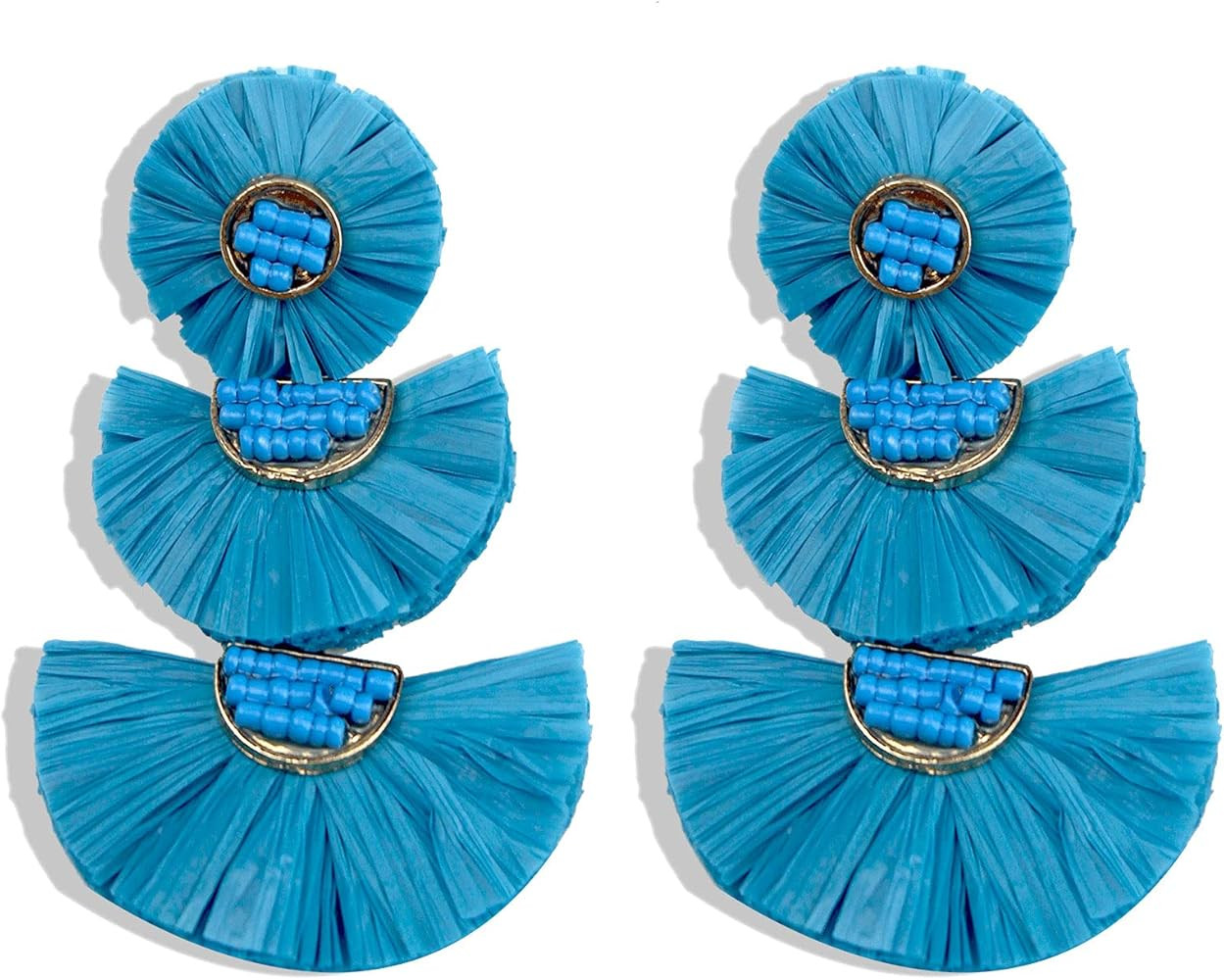 Statement Earrings Beaded Raffia Palm Bohemian Drop Dangle Earrings for women | Amazon (US)