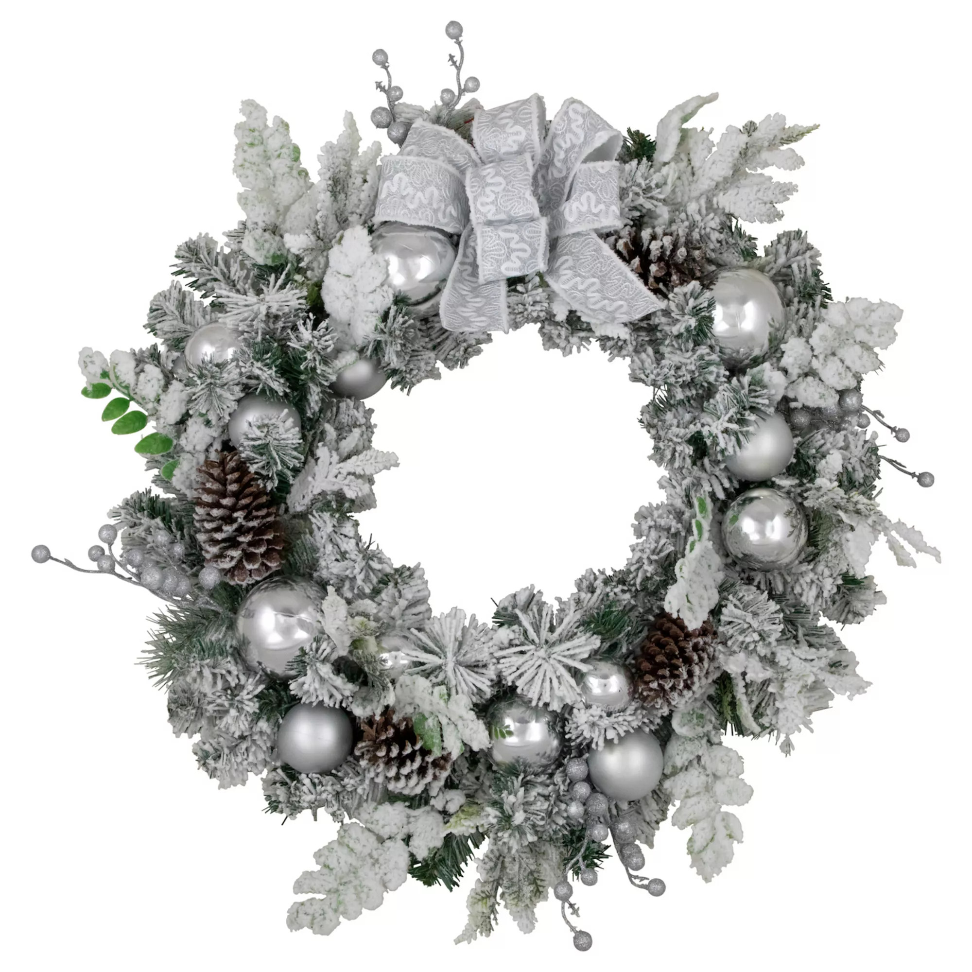 Northlight Glitter and Frosted Foliage Artificial Christmas Wreath with Bow 30-in. Unlit | Kohl's