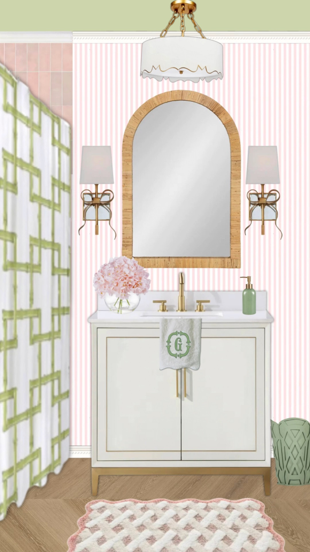A pink and green bathroom design! 

#pinkandgreen #bathroominspo #bathroomreno  

#LTKStyleTip #LTKVideo #LTKHome