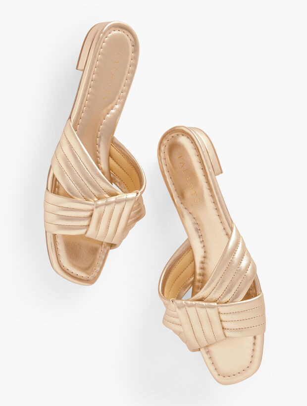 Violet Stitched Knot Metallic Leather Slides | Talbots