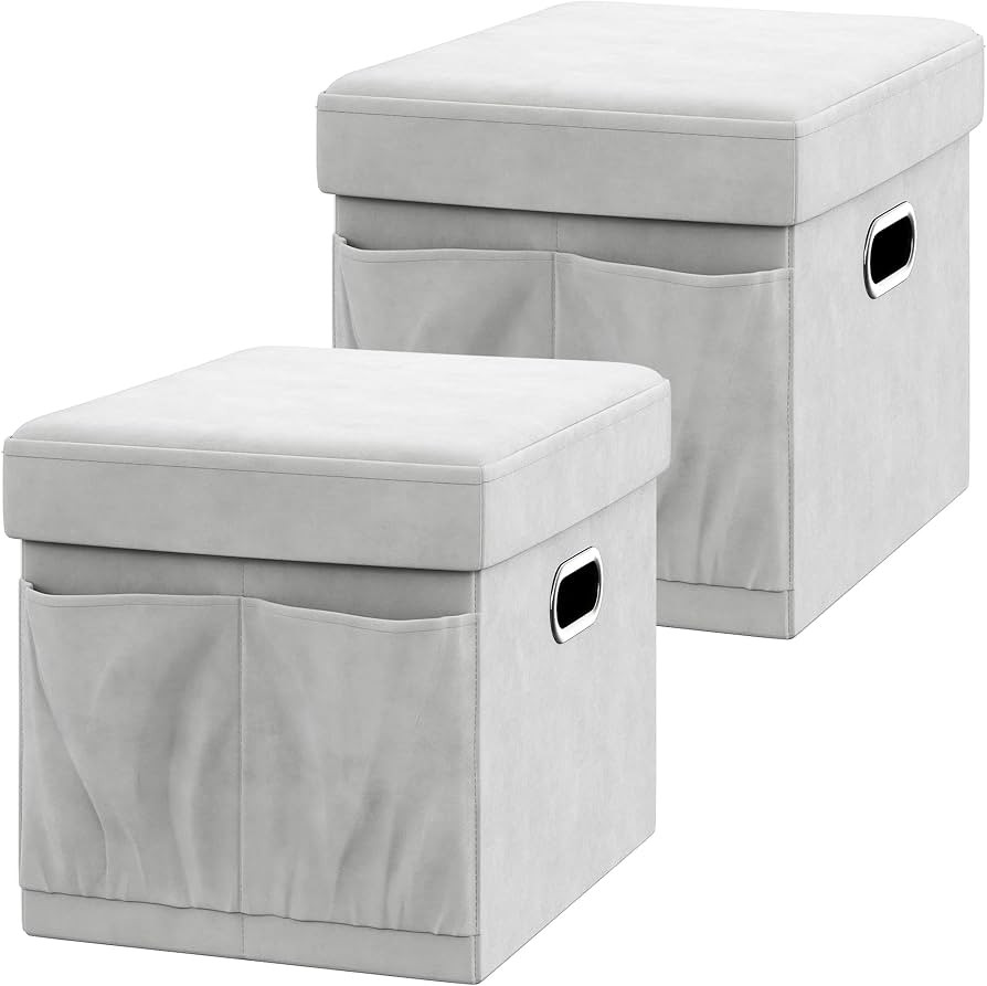 YITAHOME Foldable Storage Ottomans– Velvet Tufted Ottomans with Lid, Multipurpose Organizers fo... | Amazon (US)