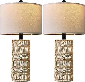 OYEARS 22.5" Boho Table Lamps Set of 2 for Living Room, Bedside Lamp for Nightstands, Rattan Lamp... | Amazon (US)