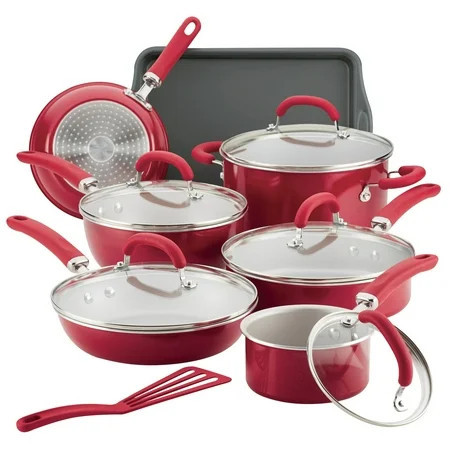 Rachael Ray 13-Piece Create Delicious Aluminum Nonstick Cookware Set, Red Shimmer | Walmart (US)