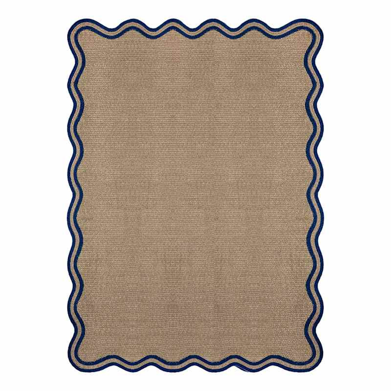 (E563) Scalloped Navy Border Area Rug, 5x7 | At Home