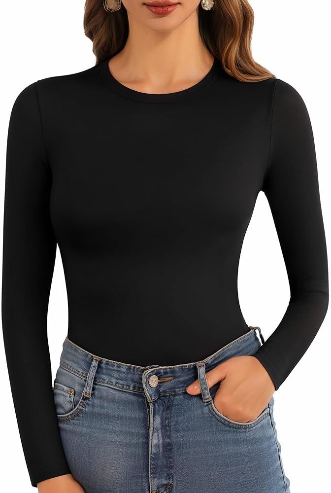 MANGOPOP Womens Short Sleeve Long Sleeve Crew Neck T Shirts Tops Tees | Amazon (US)